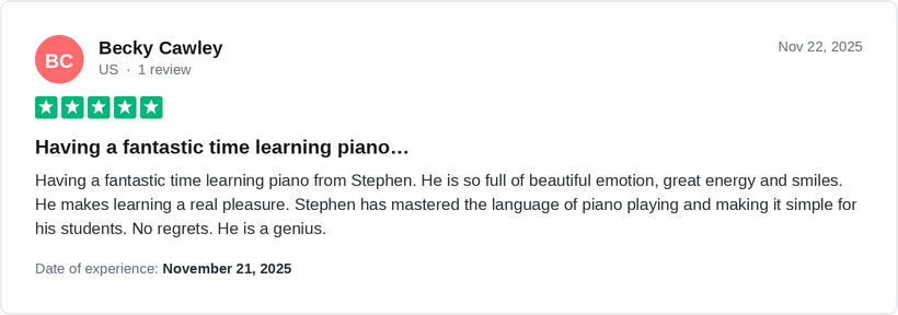 Five-star Trustpilot review from Becky Cawley