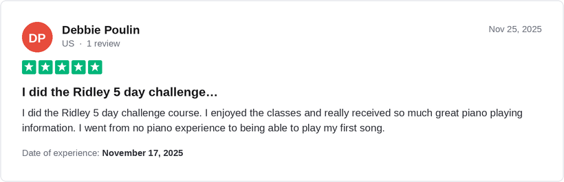 Five-star Trustpilot review from Debbie Poulin