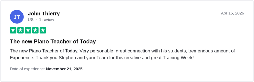 Five-star Trustpilot review from John Thierry