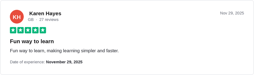 Five-star Trustpilot review from Karen Hayes