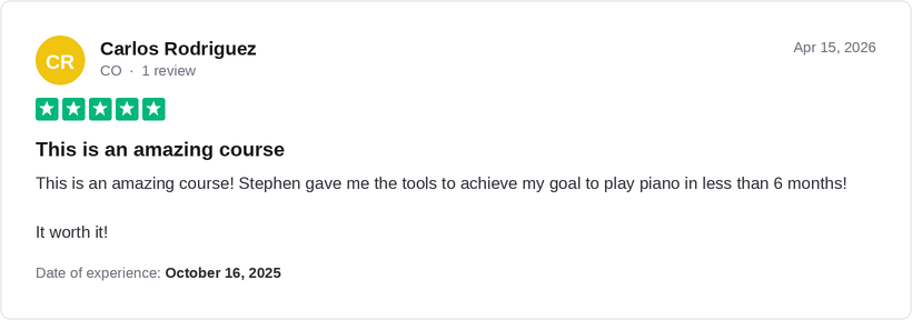 Carlos Rodriguez's five-star Trustpilot review